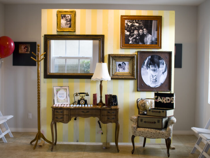 Yellow and White Striped Backdrop for UP Living Room Scene