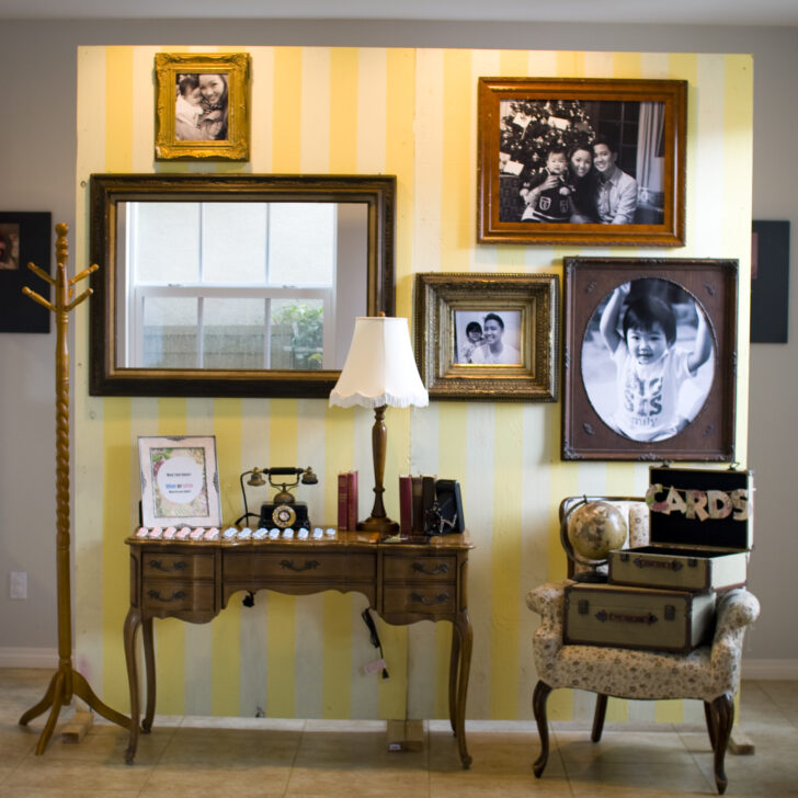 Yellow and White Striped Backdrop for UP Living Room Scene