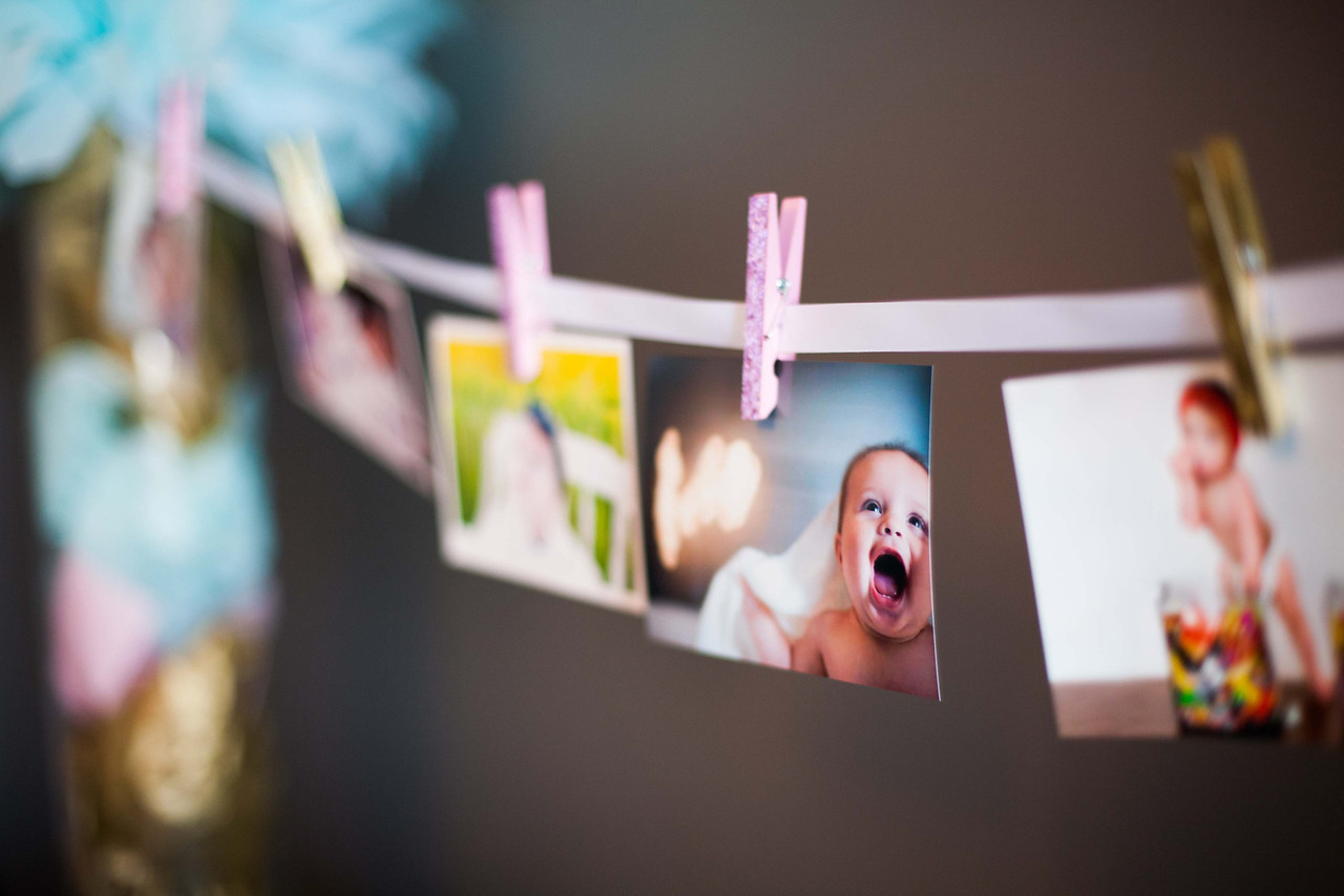 Monthly Photos Banner Using Ribbon and Mini-Clothespins