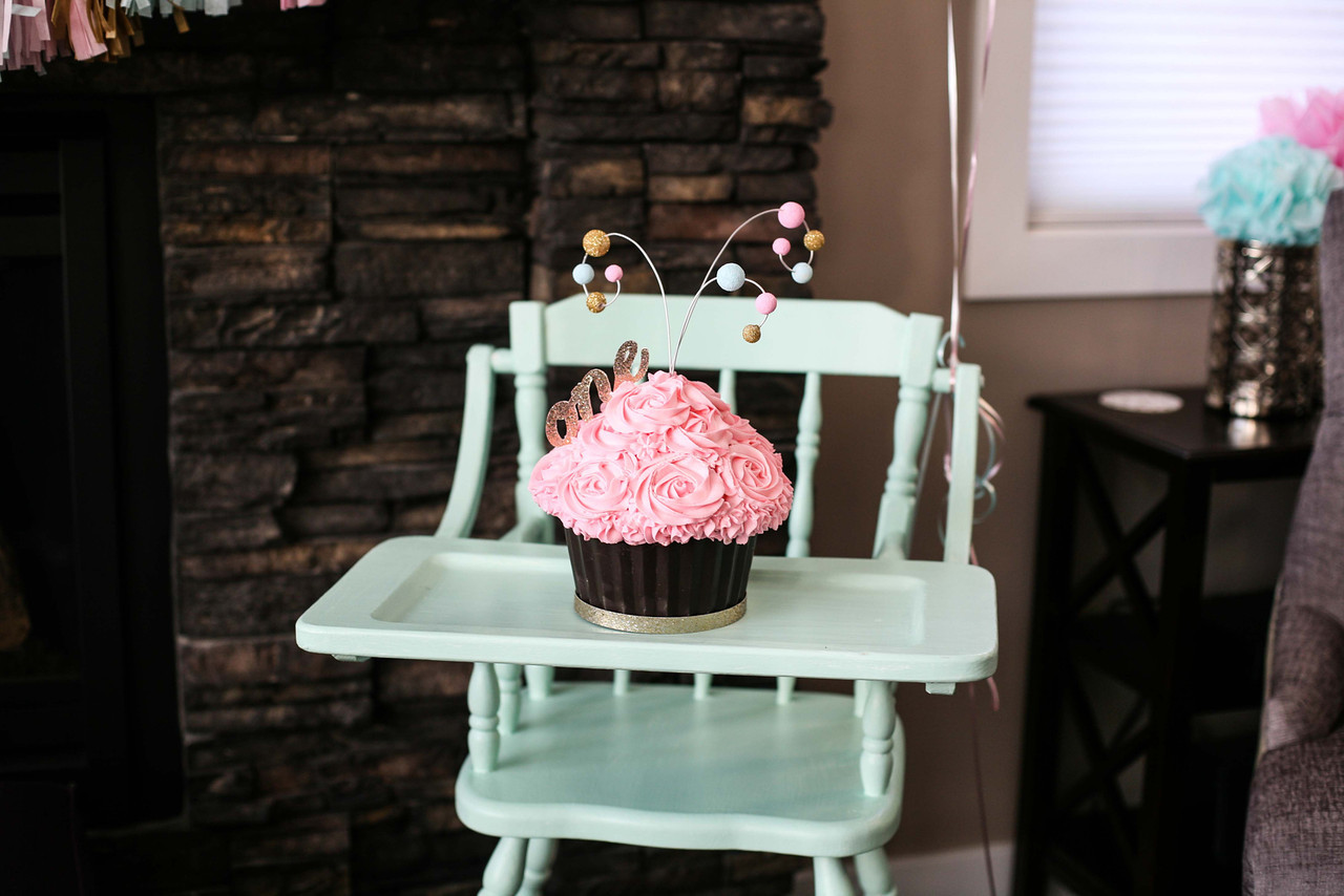 High Chair and Pink Cupcake Smash Cake