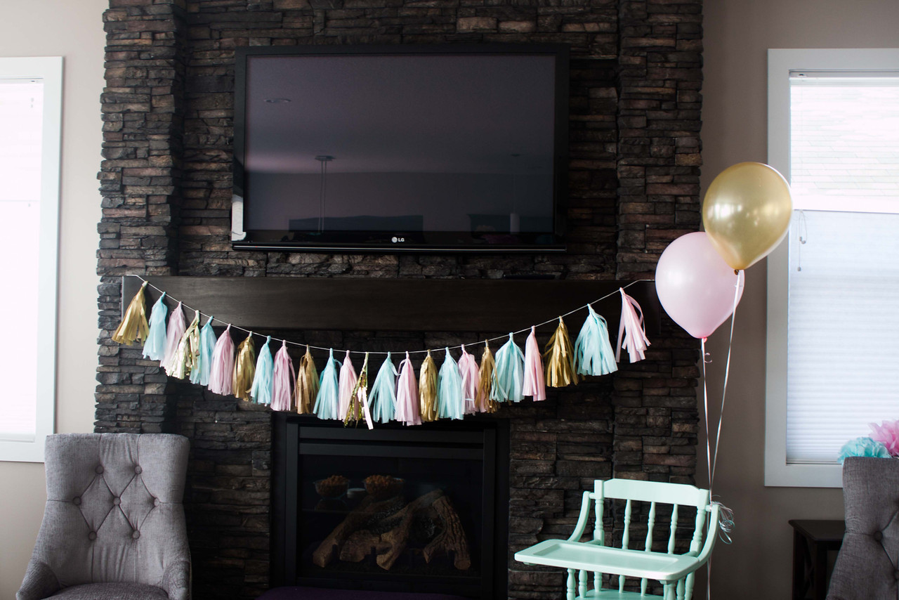 Pink, Aqua and Gold Tassel Garland