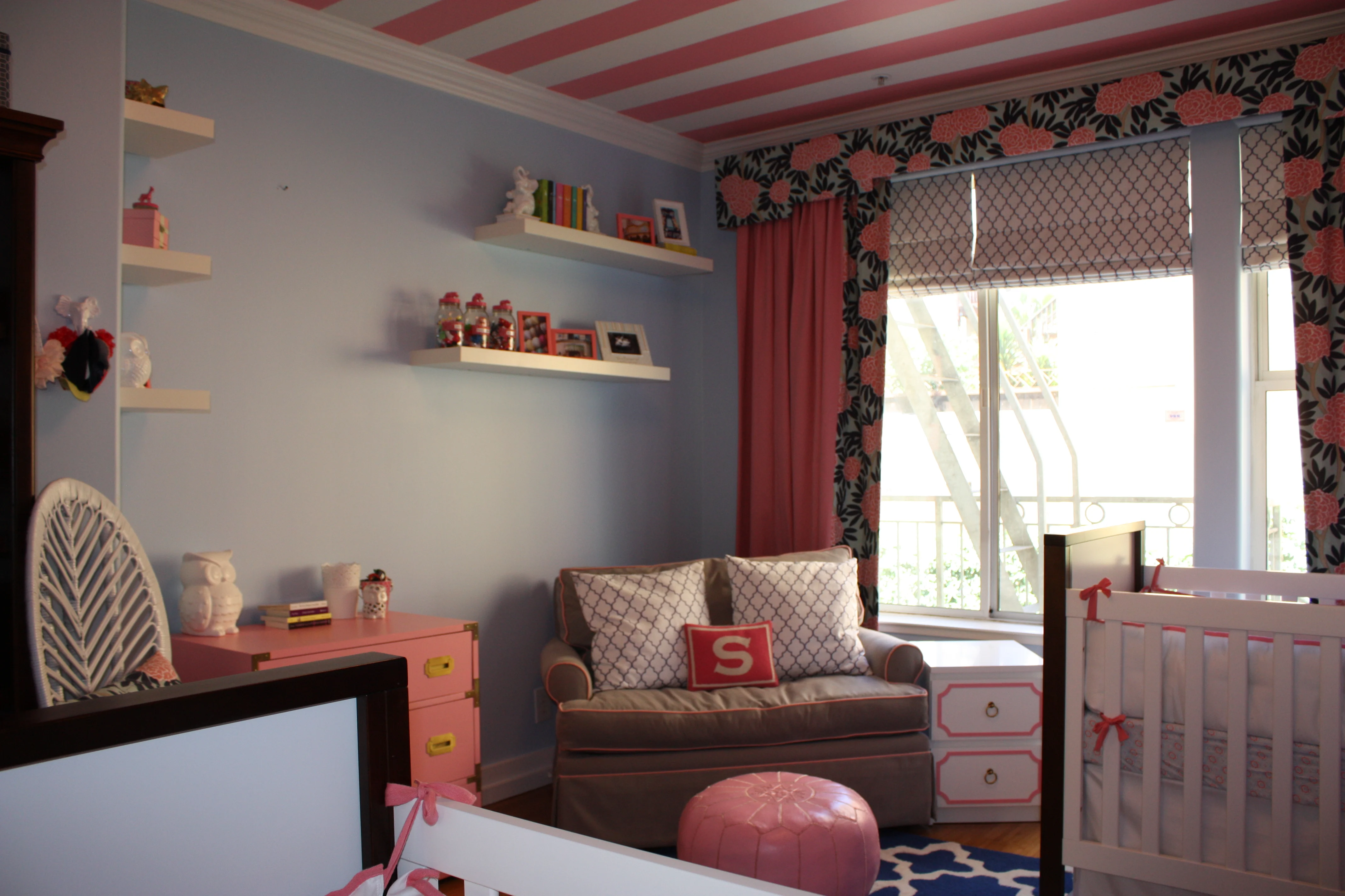 Pink and White Striped Nursery Ceiling