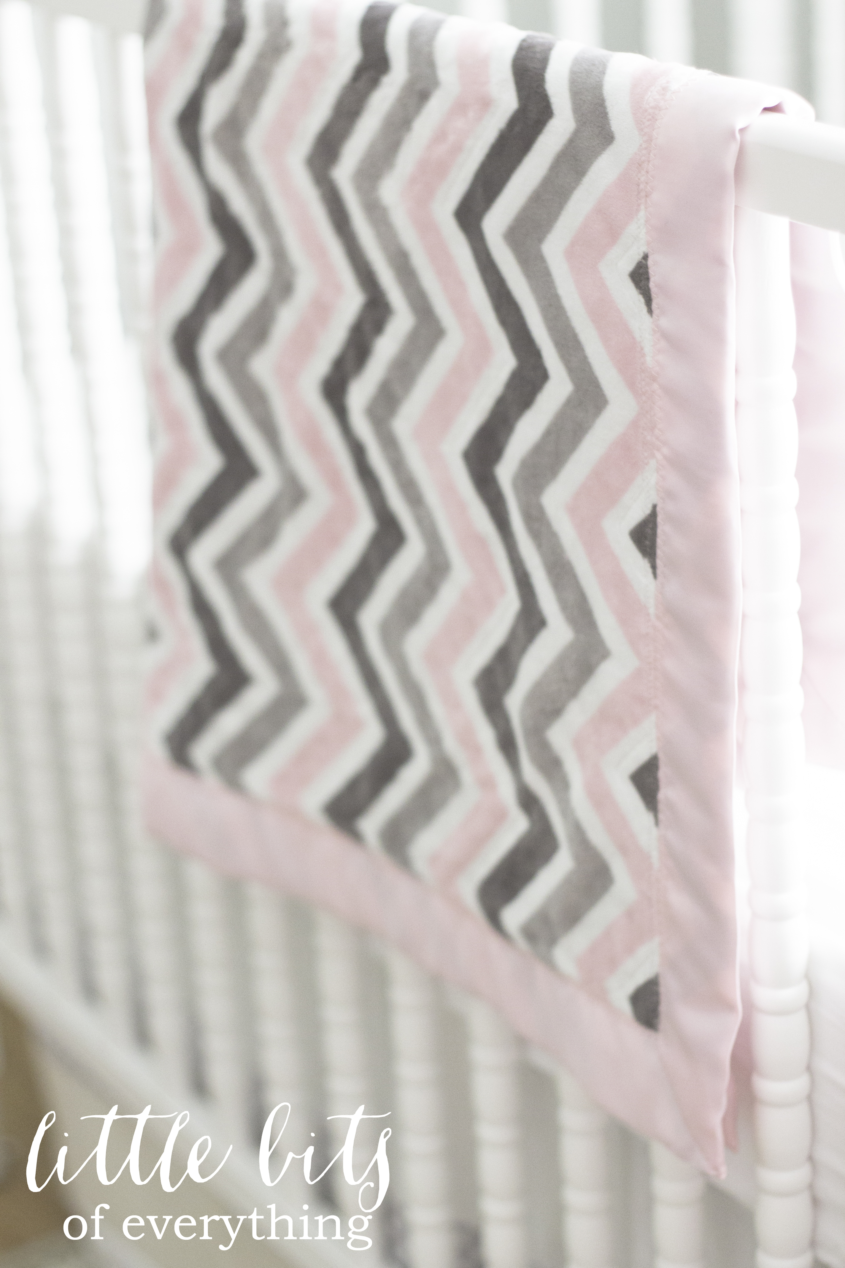 Hand Sewn Gray and Pink Chevron Baby Blanket