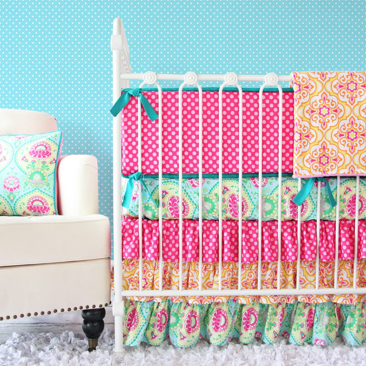 Pink and Turquoise Crib Bedding Set by Caden Lane