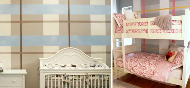 Plaid Accent Wall Murals by Sam Simon in Children's Rooms