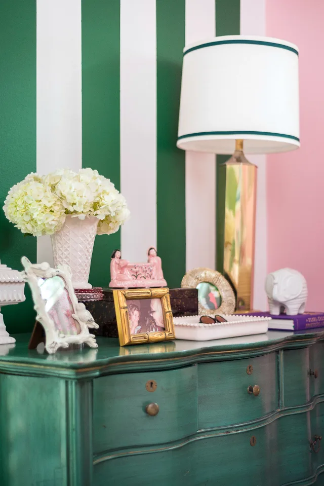 Green and White Striped Accent Wall