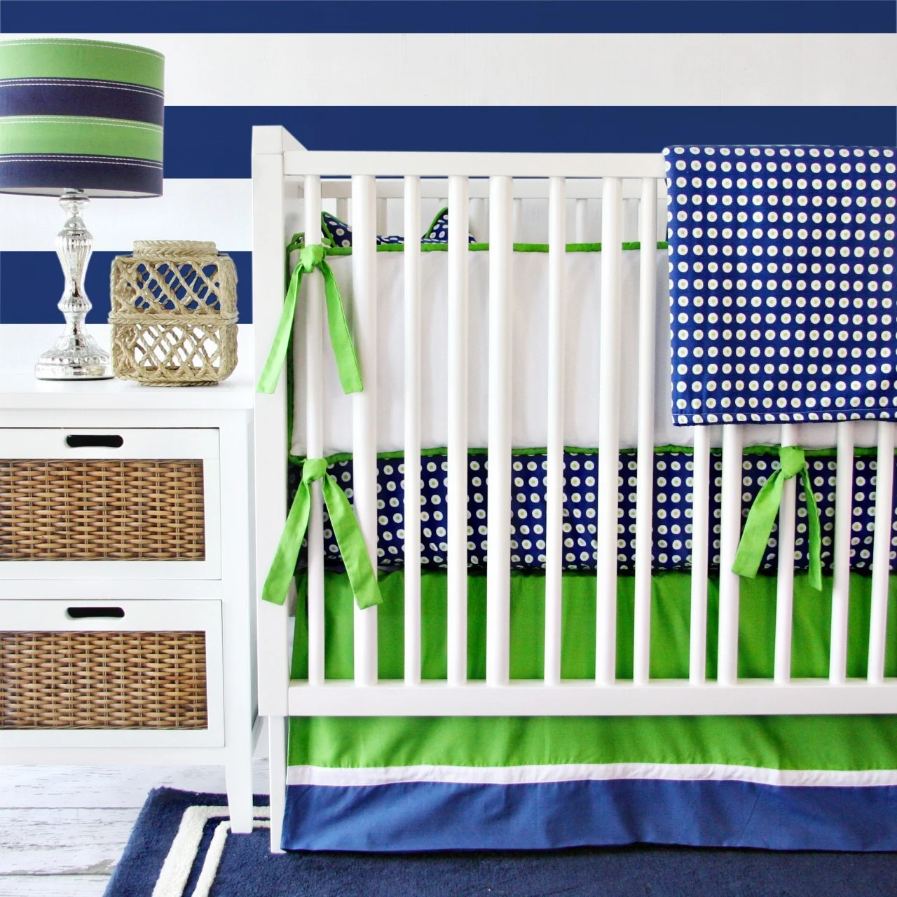 Navy Blue and Green Crib Bedding Set by Caden Lane