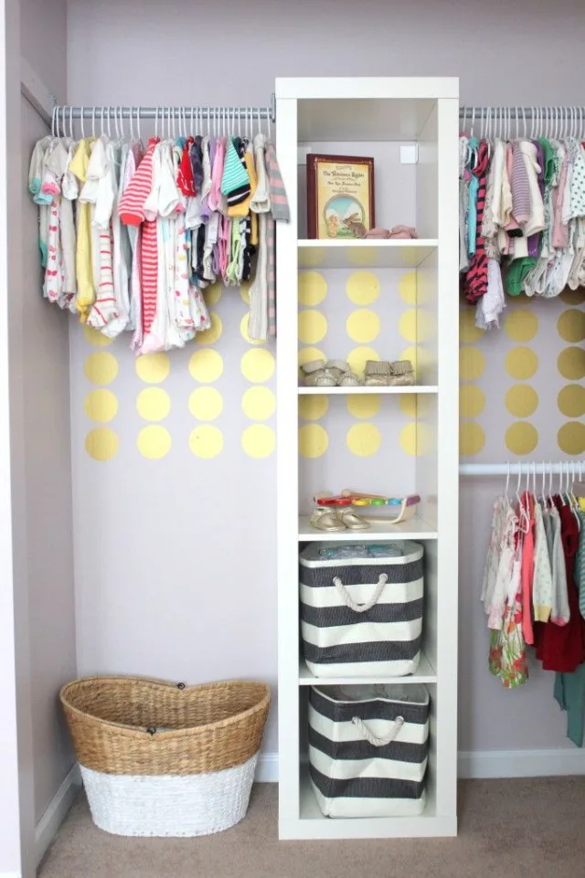 Gold Polka Dots in Nursery Closet - Project Nursery