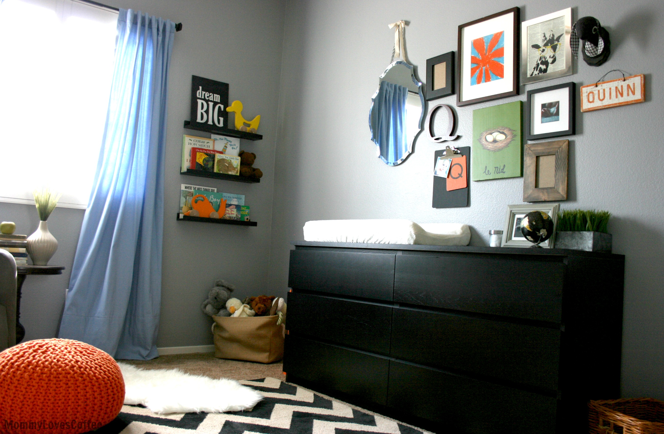 Eclectic, Colorful Gallery Wall in the Nursery