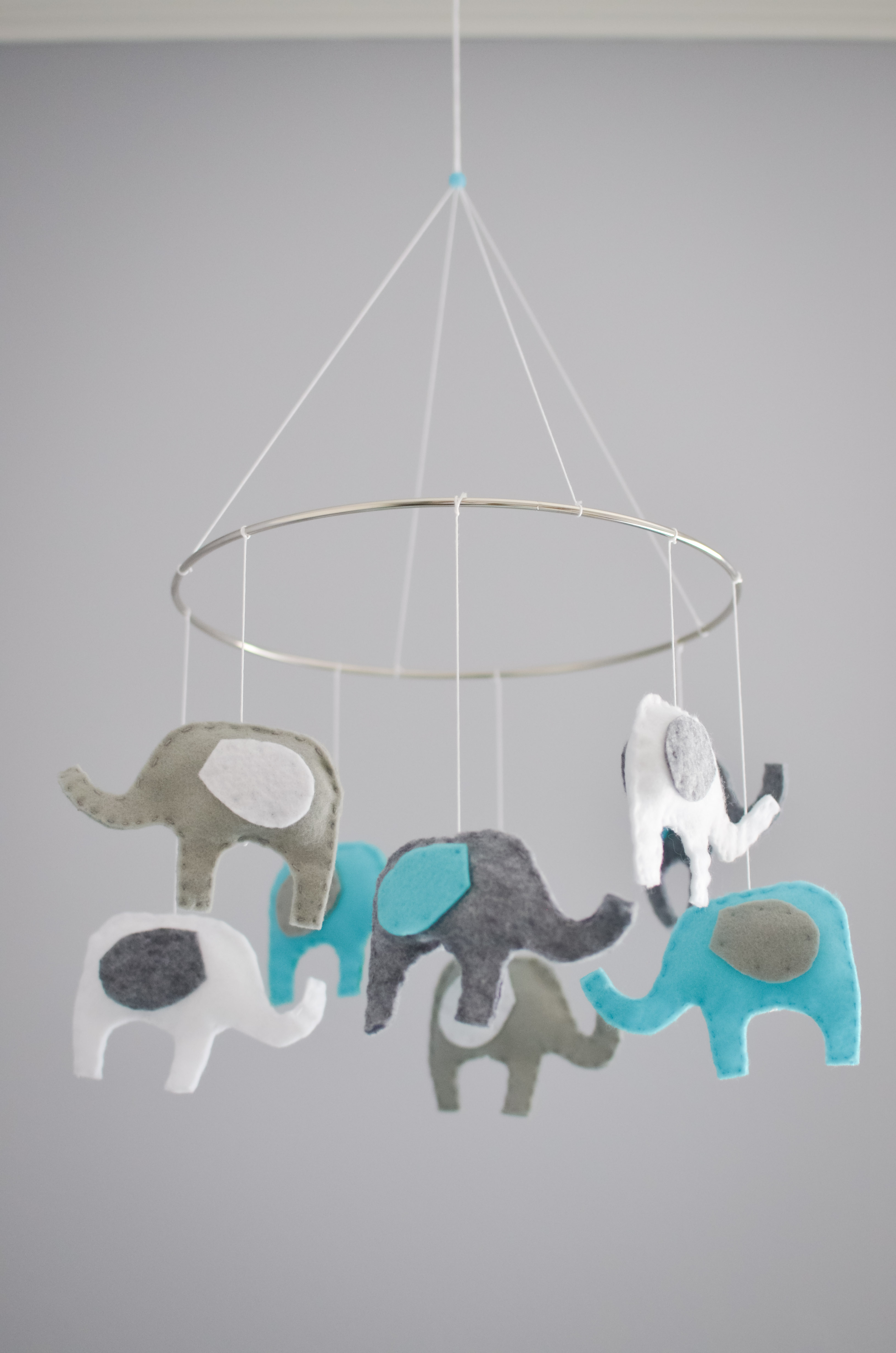 DIY Aqua and Grey Elephant Mobile