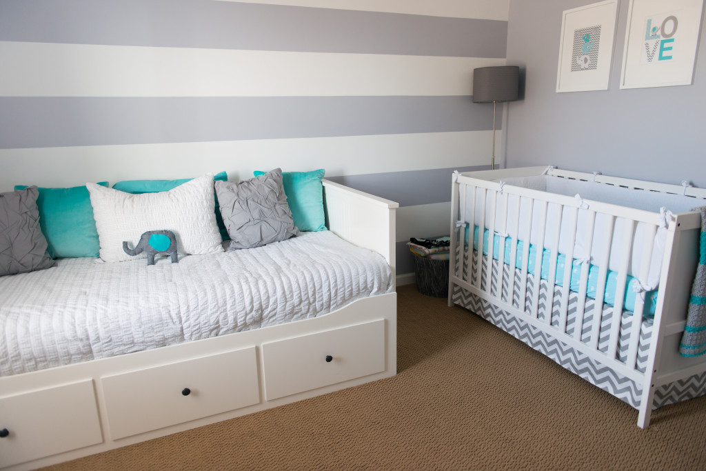 Gray and White Striped Accent Wall for the Nursery