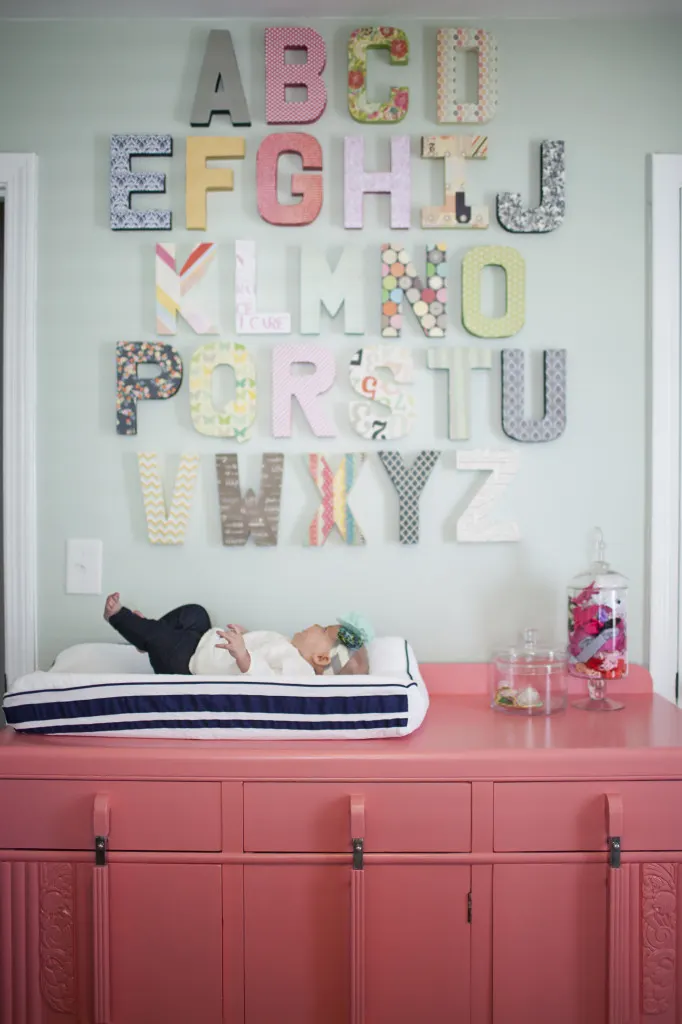 Coral Changing Table and Alphabet Gallery Wall - Project Nursery