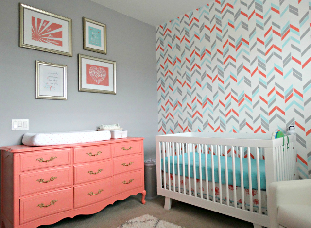 Herringbone Stencil Accent Wall - Project Nursery