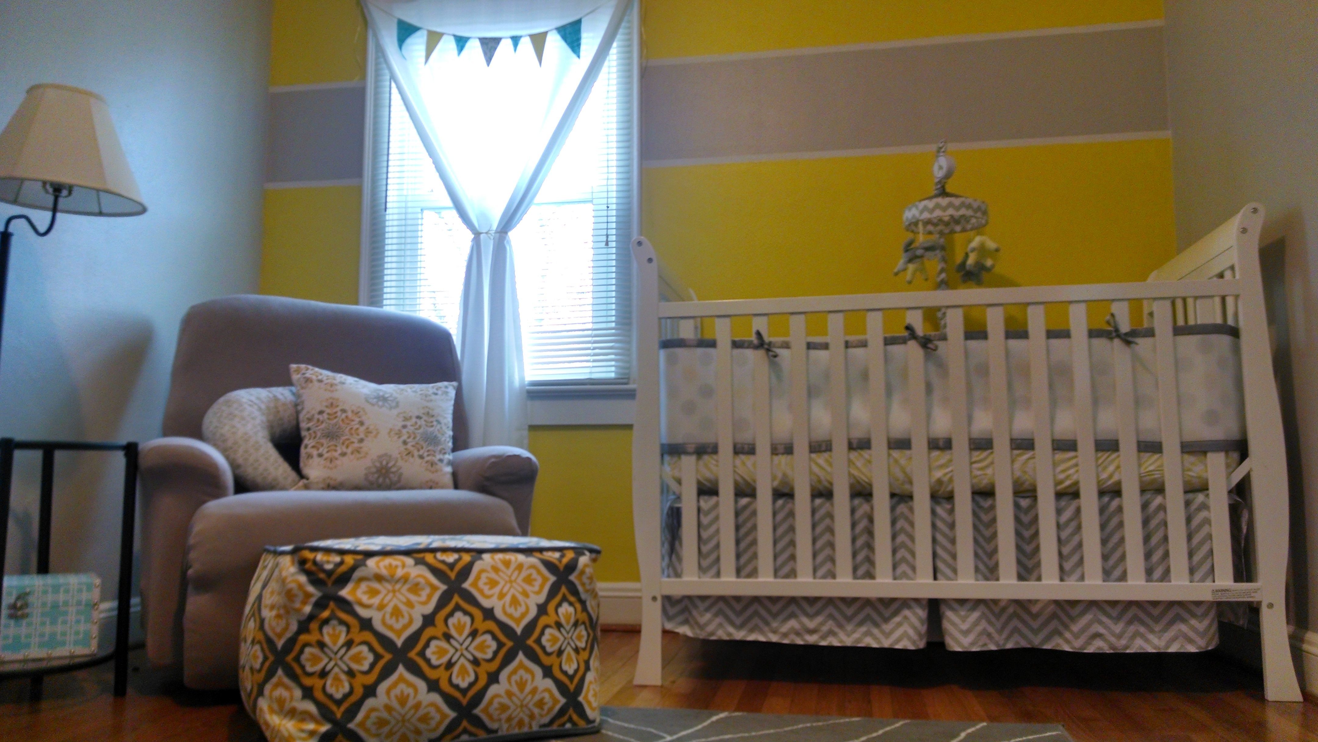 Yellow and Grey Striped Statement Wall