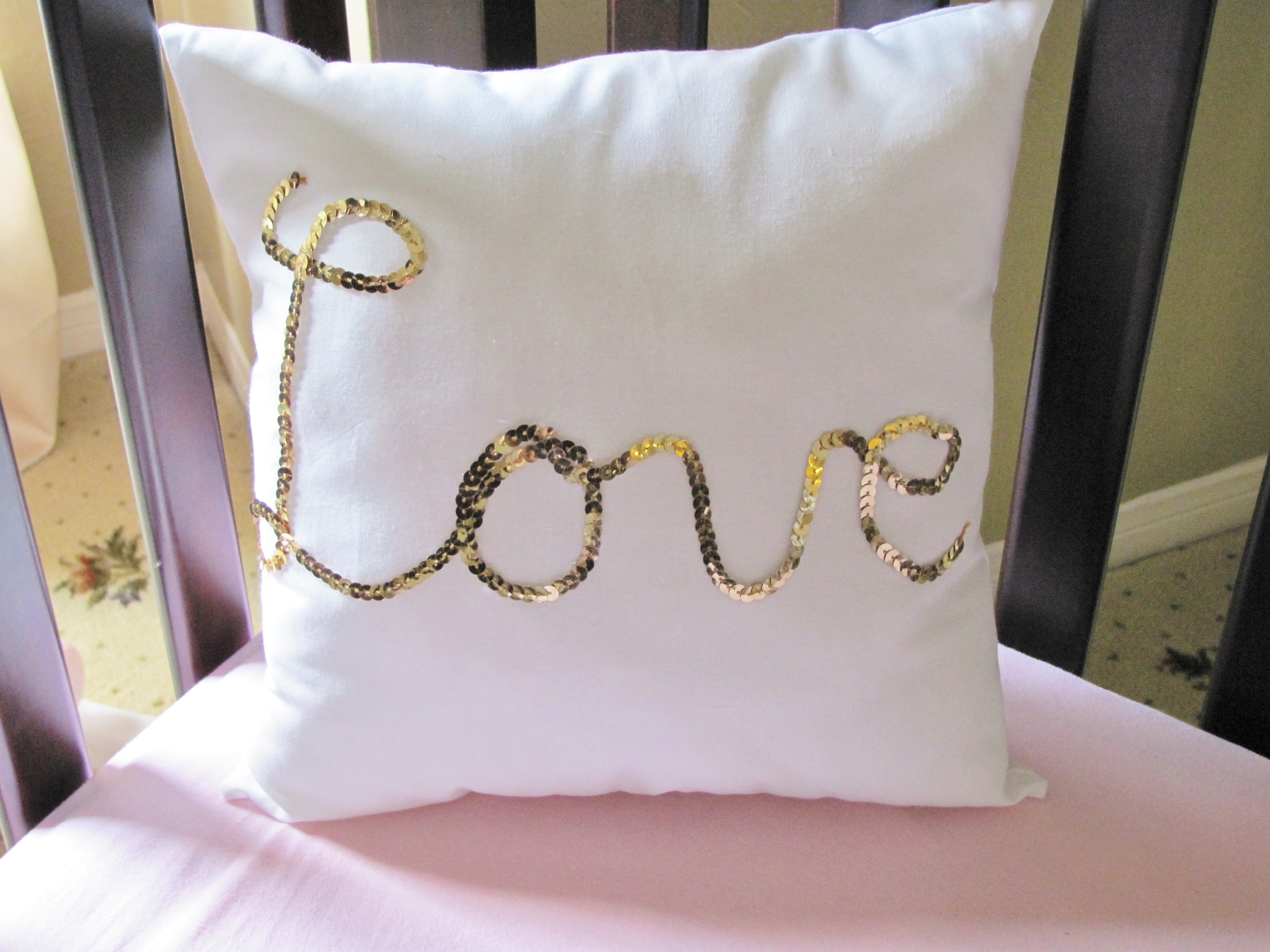 Sequin Script "Love" Pillow