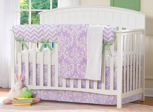 Lavender Damask Crib Bedding from Liz and Roo