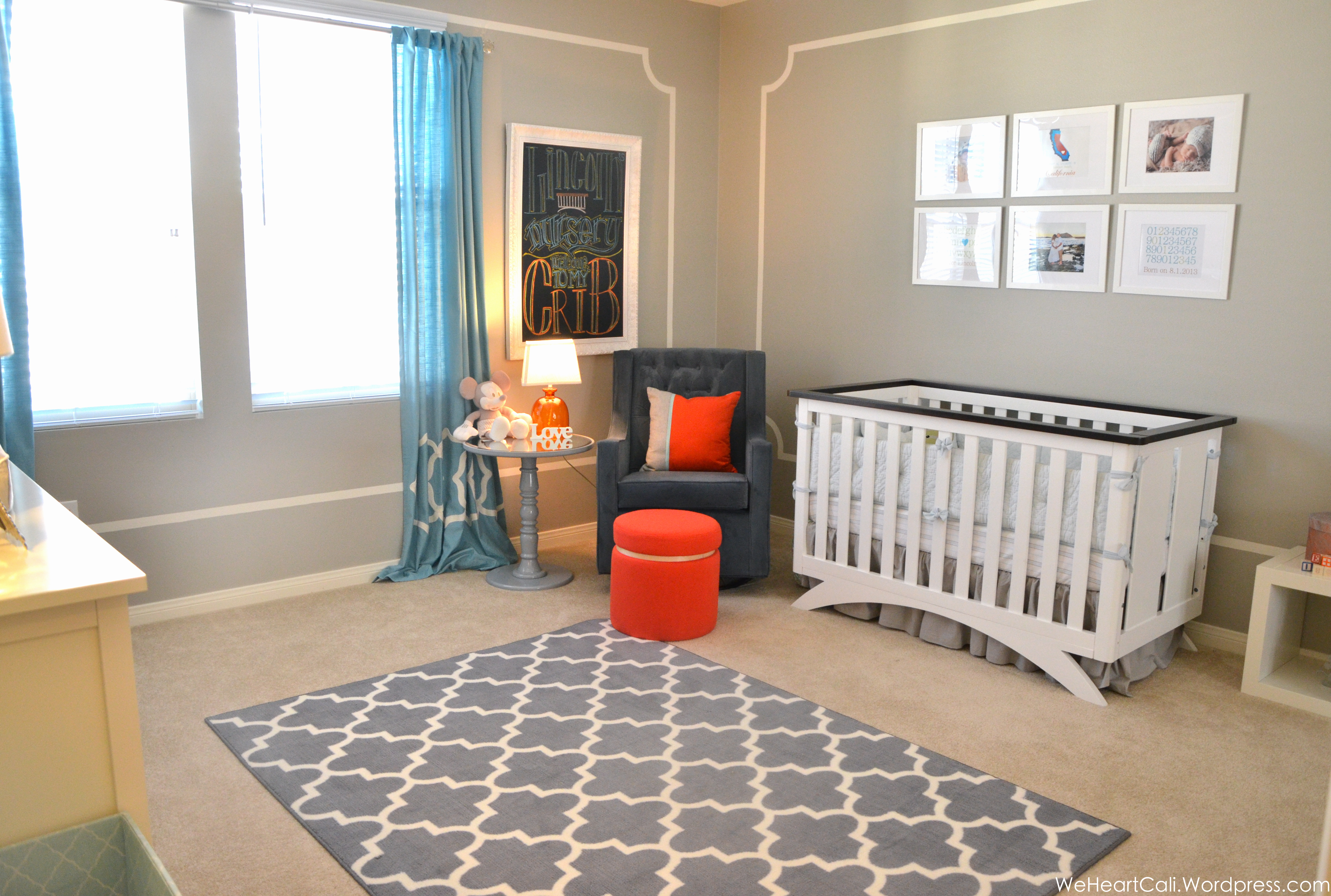 Gray and Blue Nursery with Pops of Orange