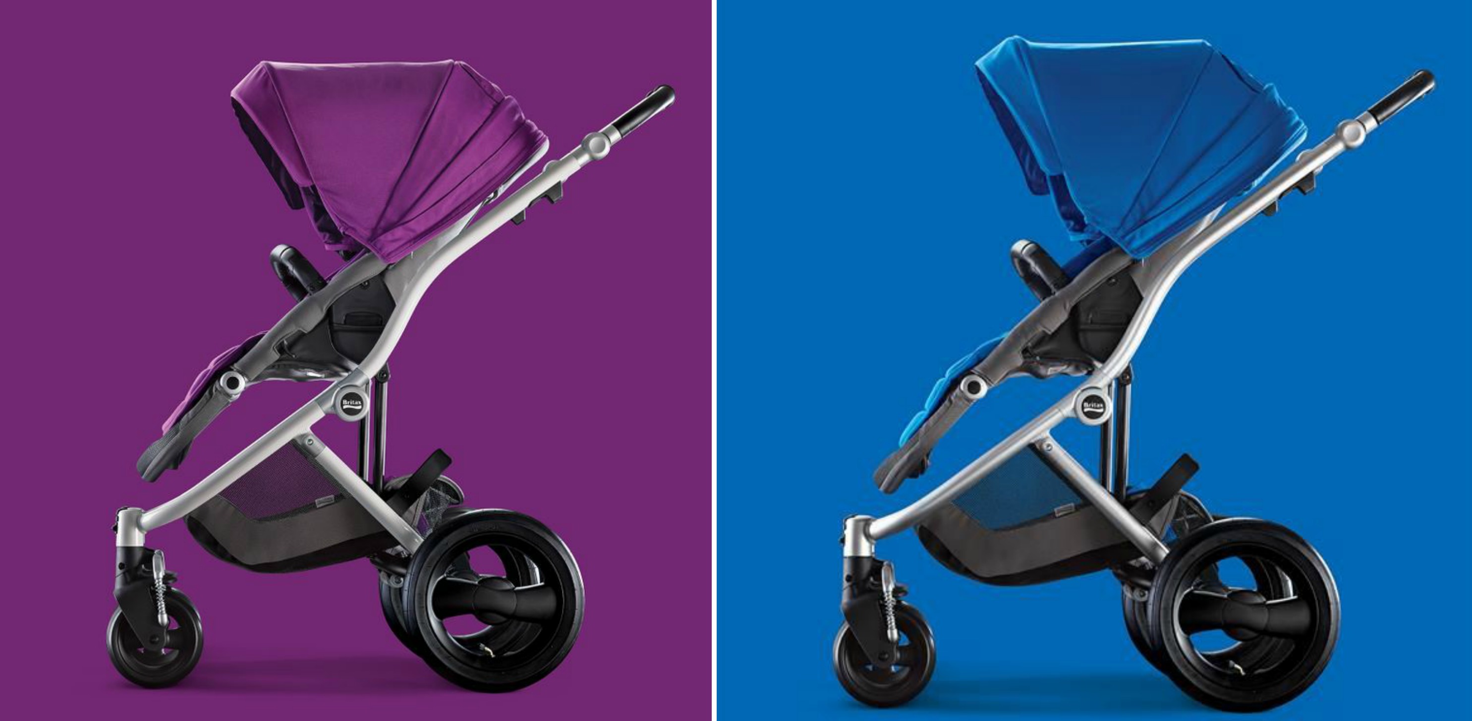 Britax Cool Berry and Sky Blue Affinity Strollers