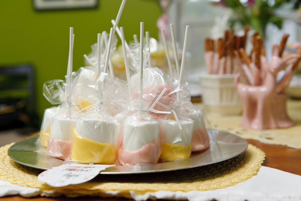 Yellow and Pink Dipped Marshmallow Pops