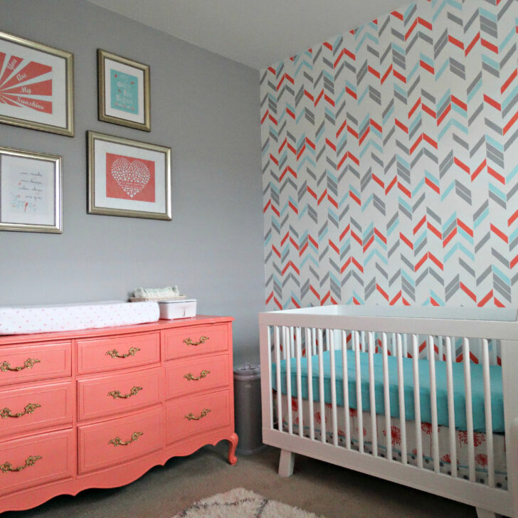 Noelle s Coral Aqua and Gray Nursery with Gold Accents Project