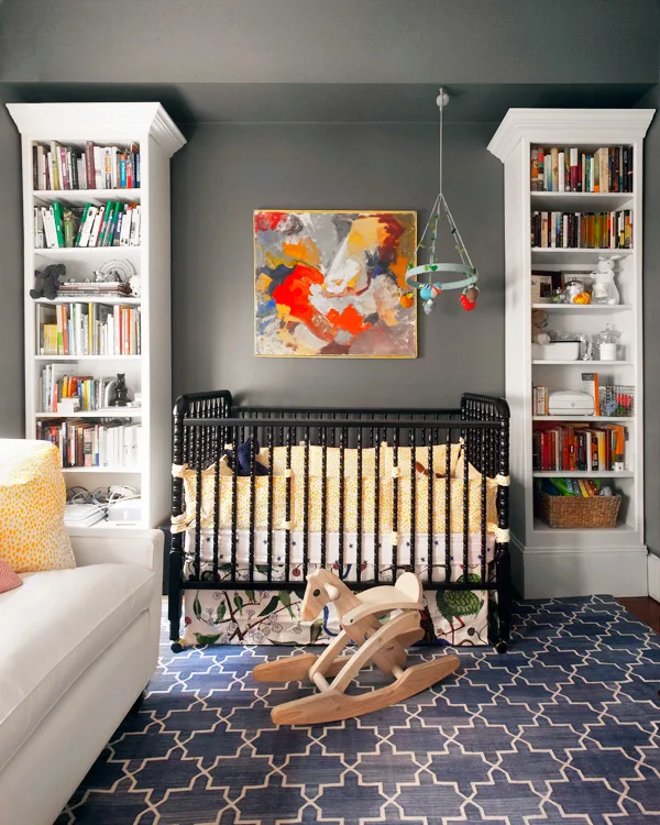 Charcoal Gray Gender Neutral Nursery with Pops of Color