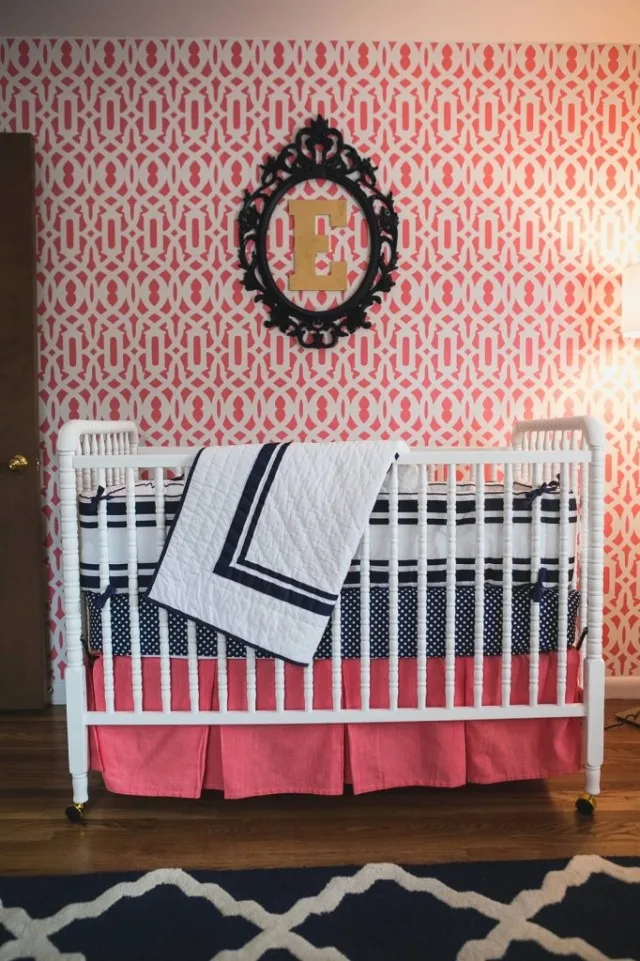Preppy Coral, Navy and Gold Girl's Nursery - Project Nursery
