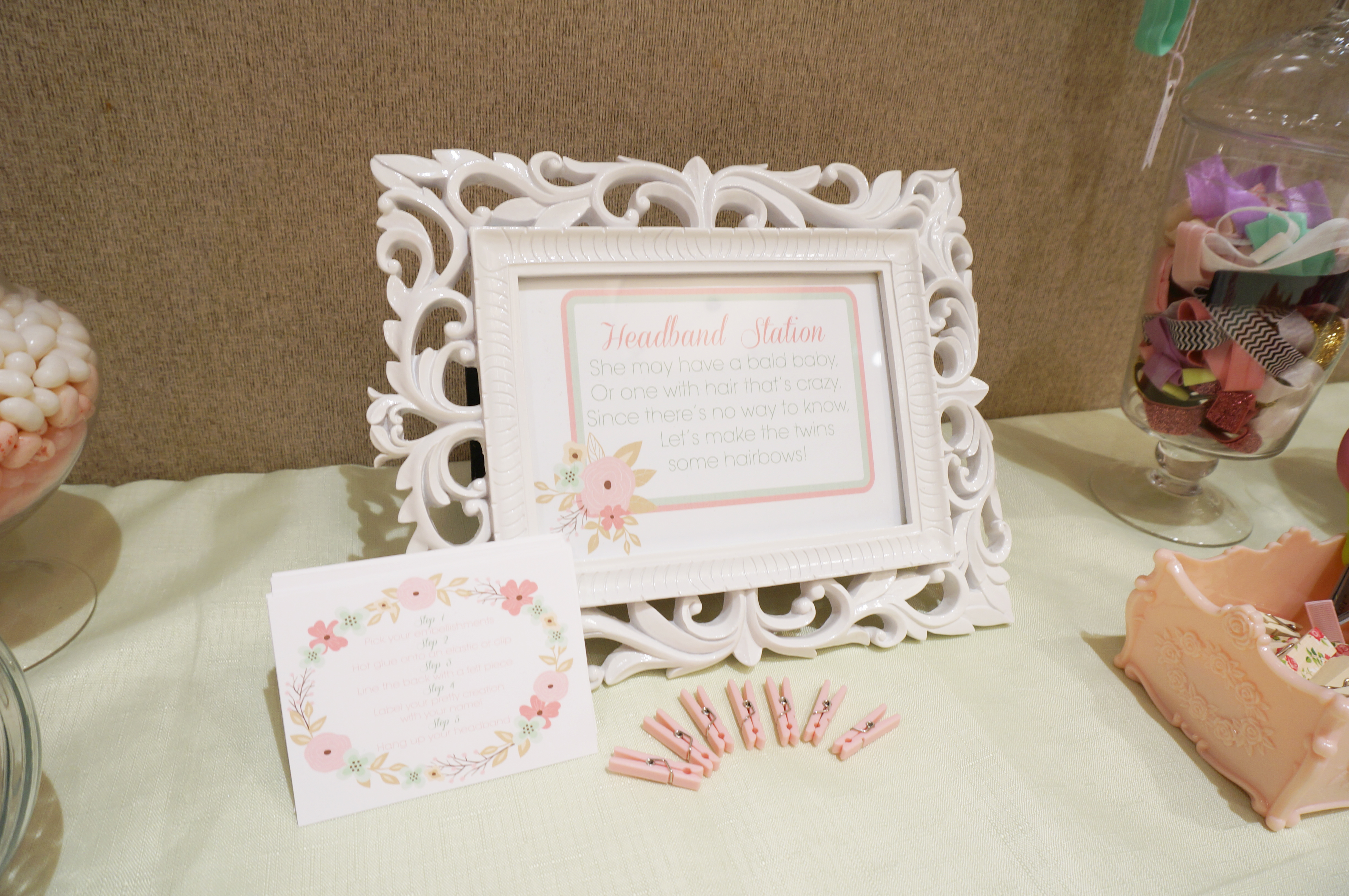 Baby Shower Headband Station Sign and Instruction Cards