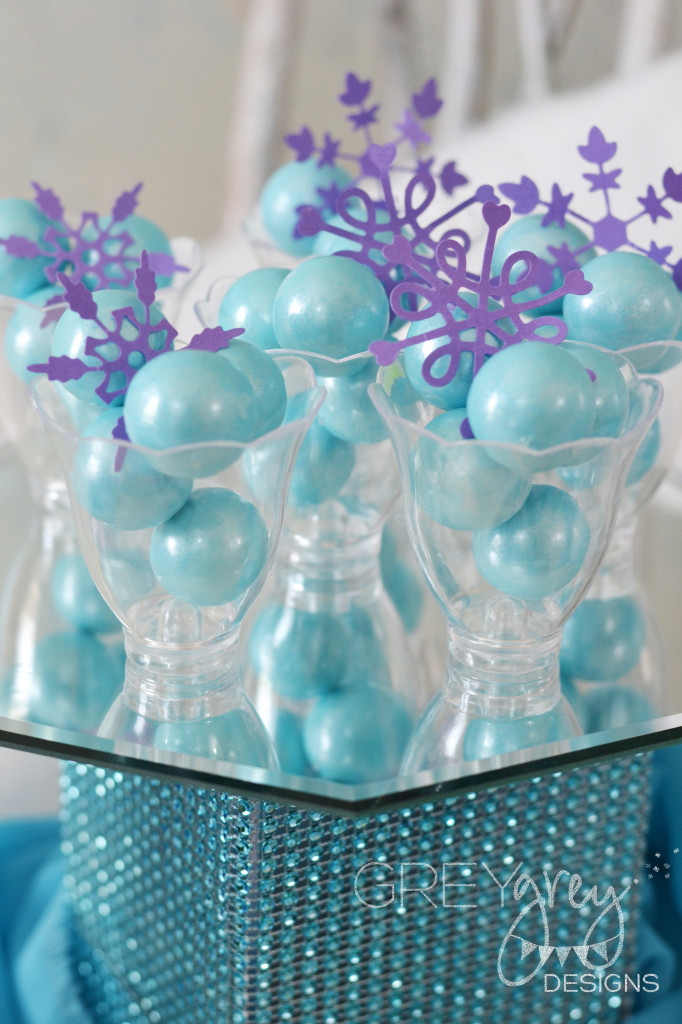Blue Gumball Cups with Purple Snowflakes