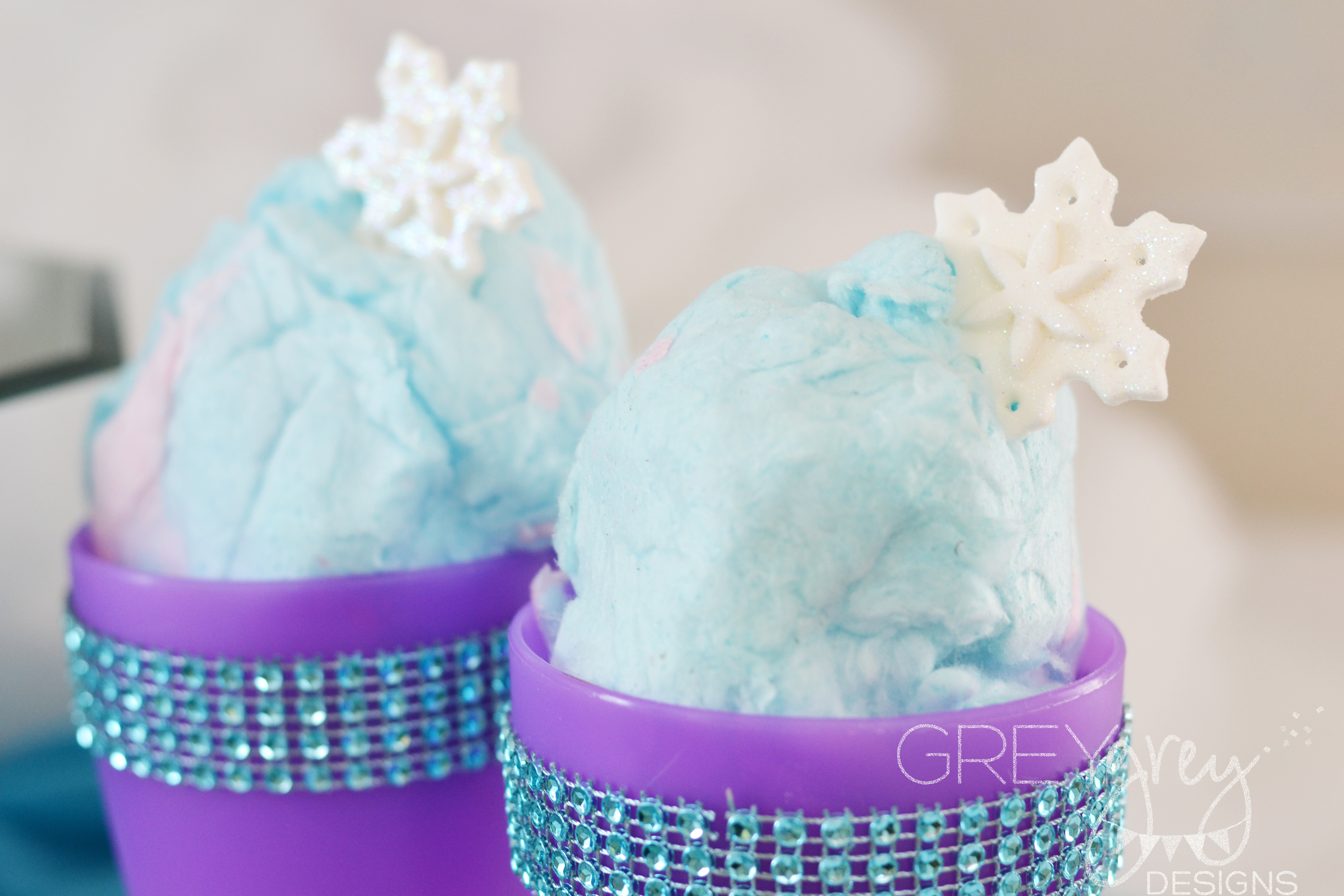 Cotton Candy in Goblets with Fondant Snowflakes