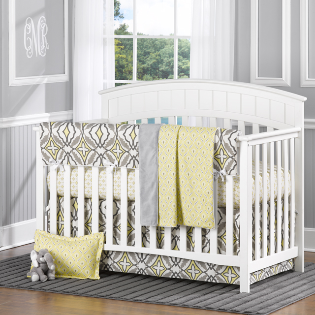 Gray and Yellow Bumperless Crib Bedding Set from Liz and Roo