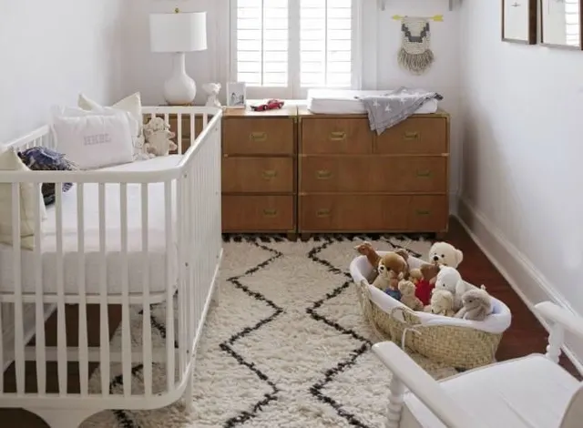 Modern Neutral Nursery with Moroccan Shag Rug