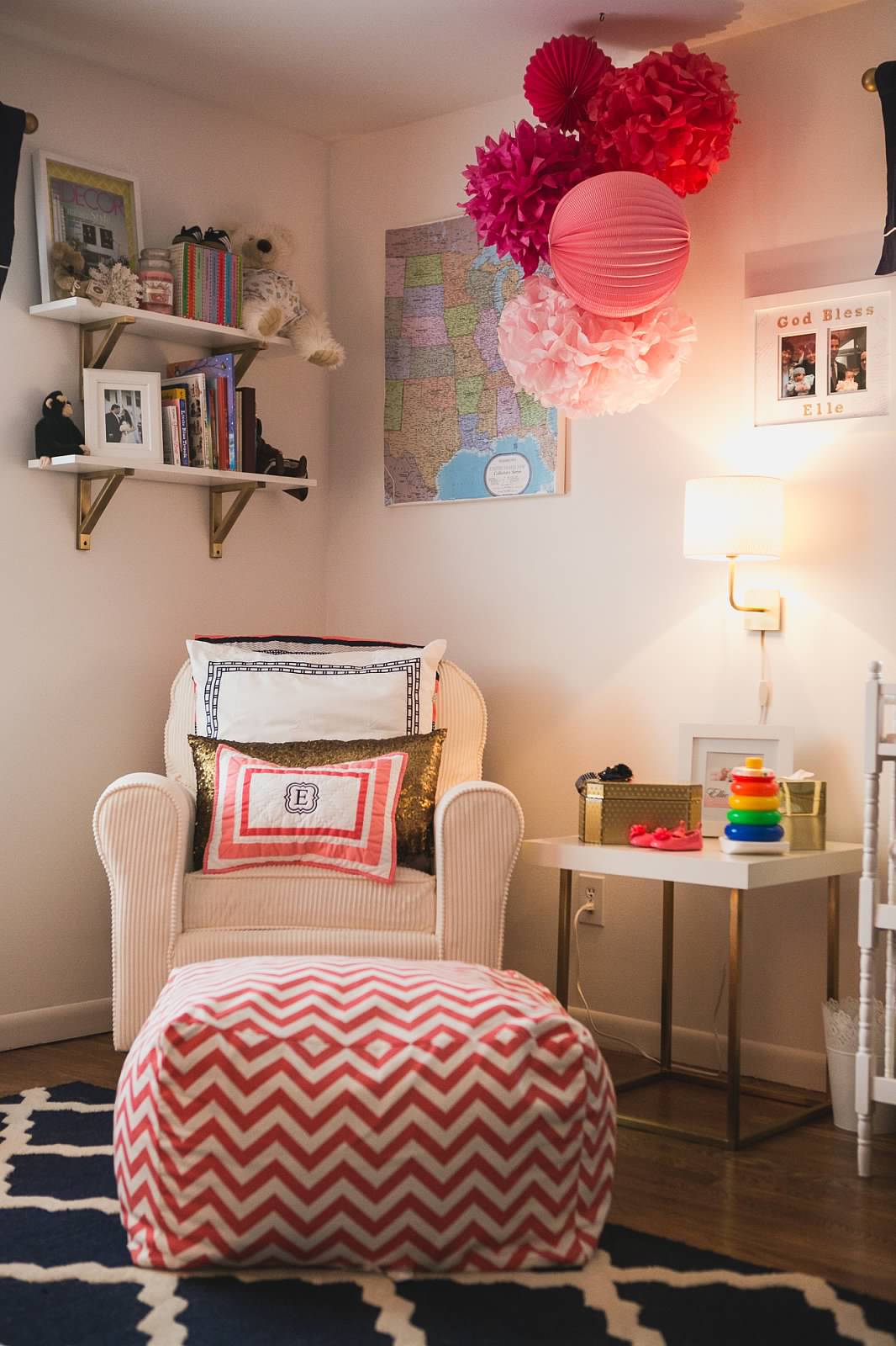 Coral Chevron Ottoman