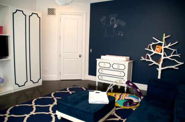 Modern Navy Playroom with Chalkboard Wall