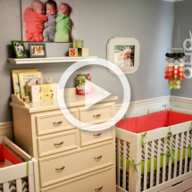 Coral and Green Triplet Nursery for Girls - Project Nursery