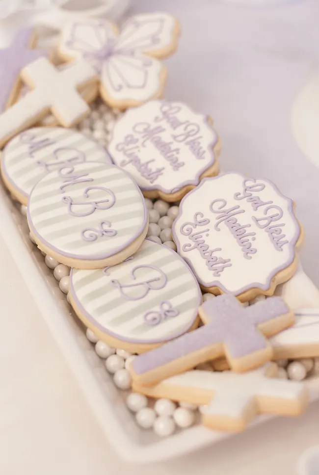 Lavender and White First Communion Cookies