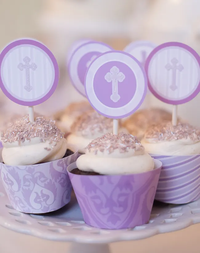 Lavender and White Cupcakes and Toppers