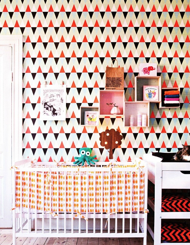 Nursery with Geometric Triangle Wallpaper