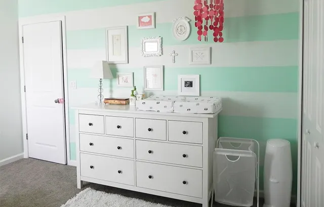 Nursery with Mint Striped Accent Wall - Project Nursery