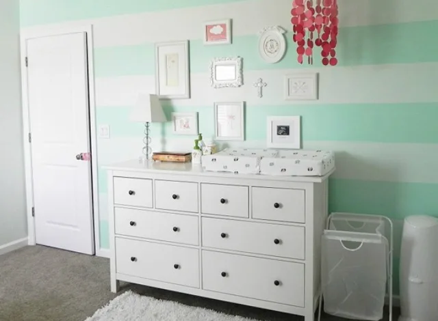 Nursery with Mint Striped Accent Wall - Project Nursery