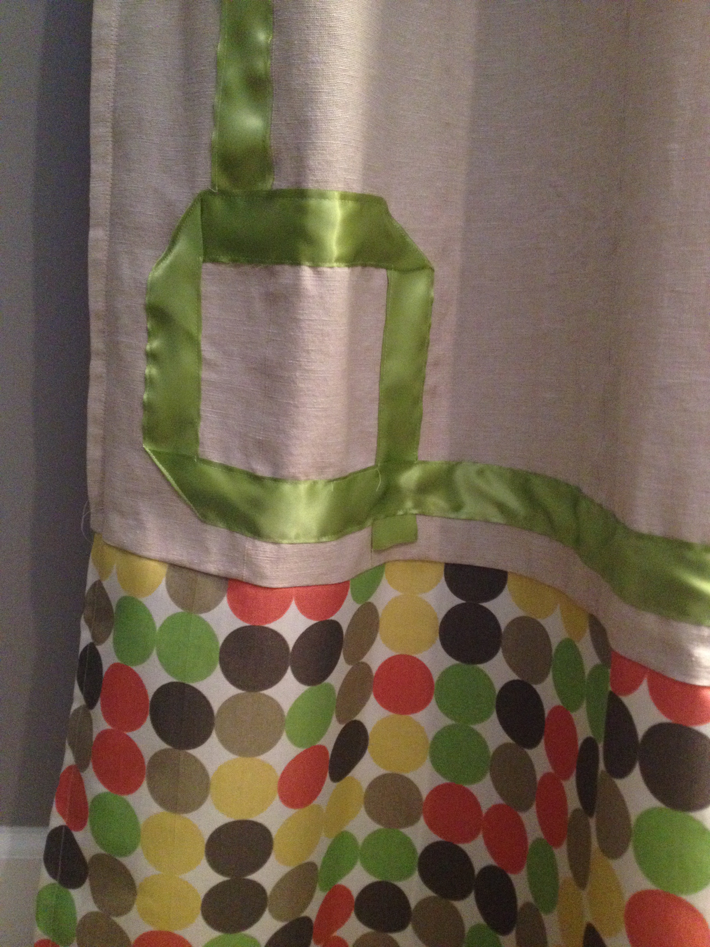 IKEA Curtains with Green Ribbon Detail and Polka Dot Fabric Added