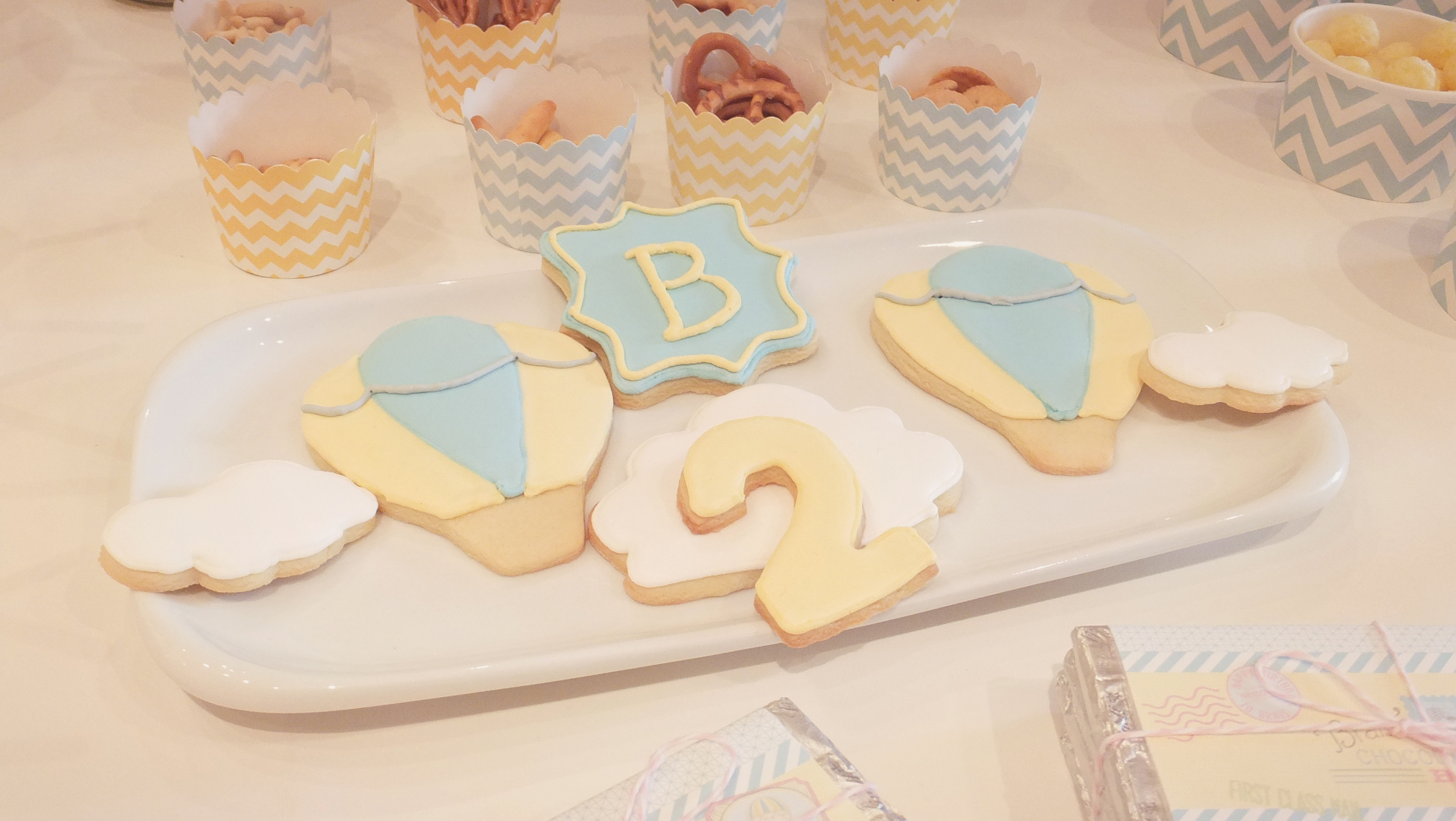 Blue and Yellow Hot Air Balloon Sugar Cookies