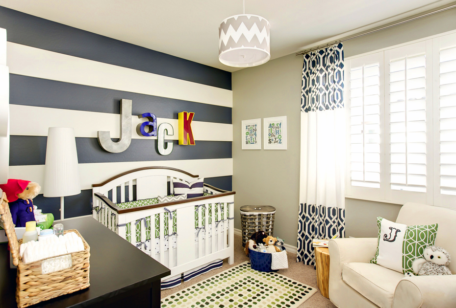 Nursery with Navy Striped Accent Wall - Project Nursery