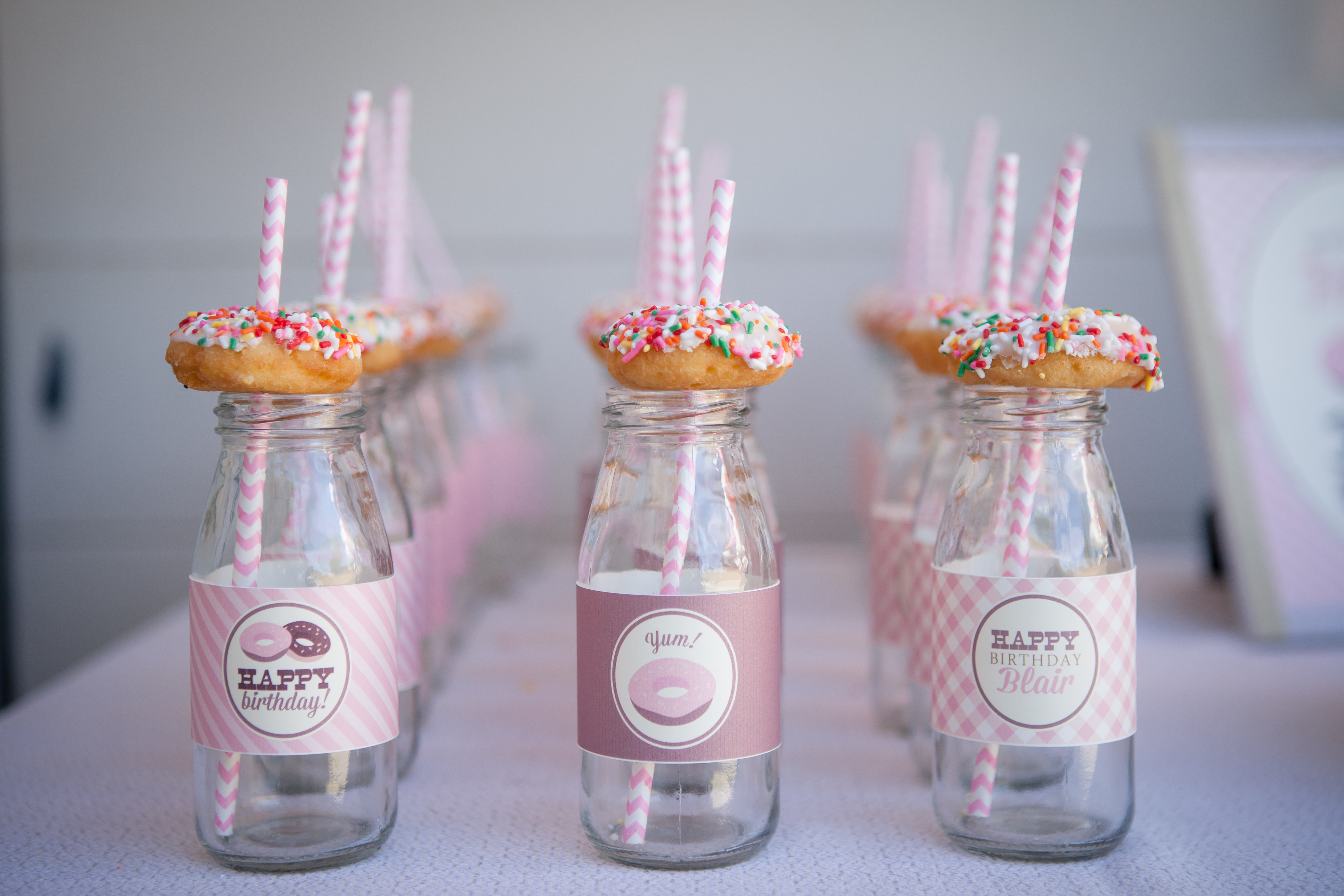 Donuts with Glass Milk Bottles