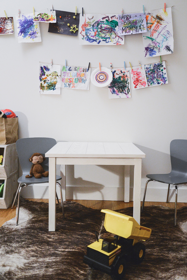 Children's Art Display and Play Table in Boy's Room