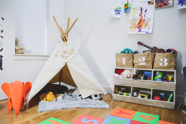 Eclectic Play Area with Teepee in Boy's Room