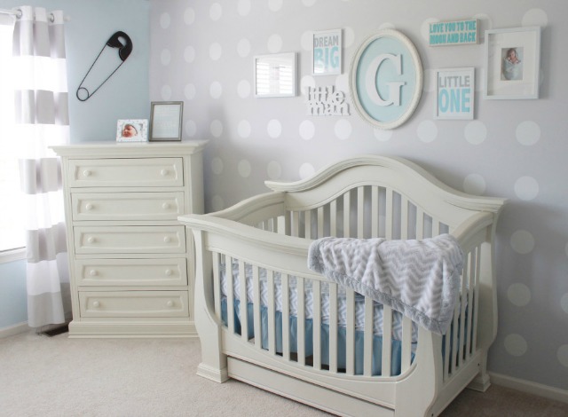 Blue and Gray Boy's Nursery with Polka Dot Accent Wall - Project Nursery