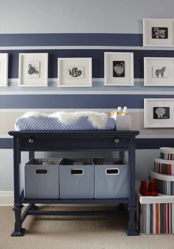 Blue Nursery with Striped Accent Wall