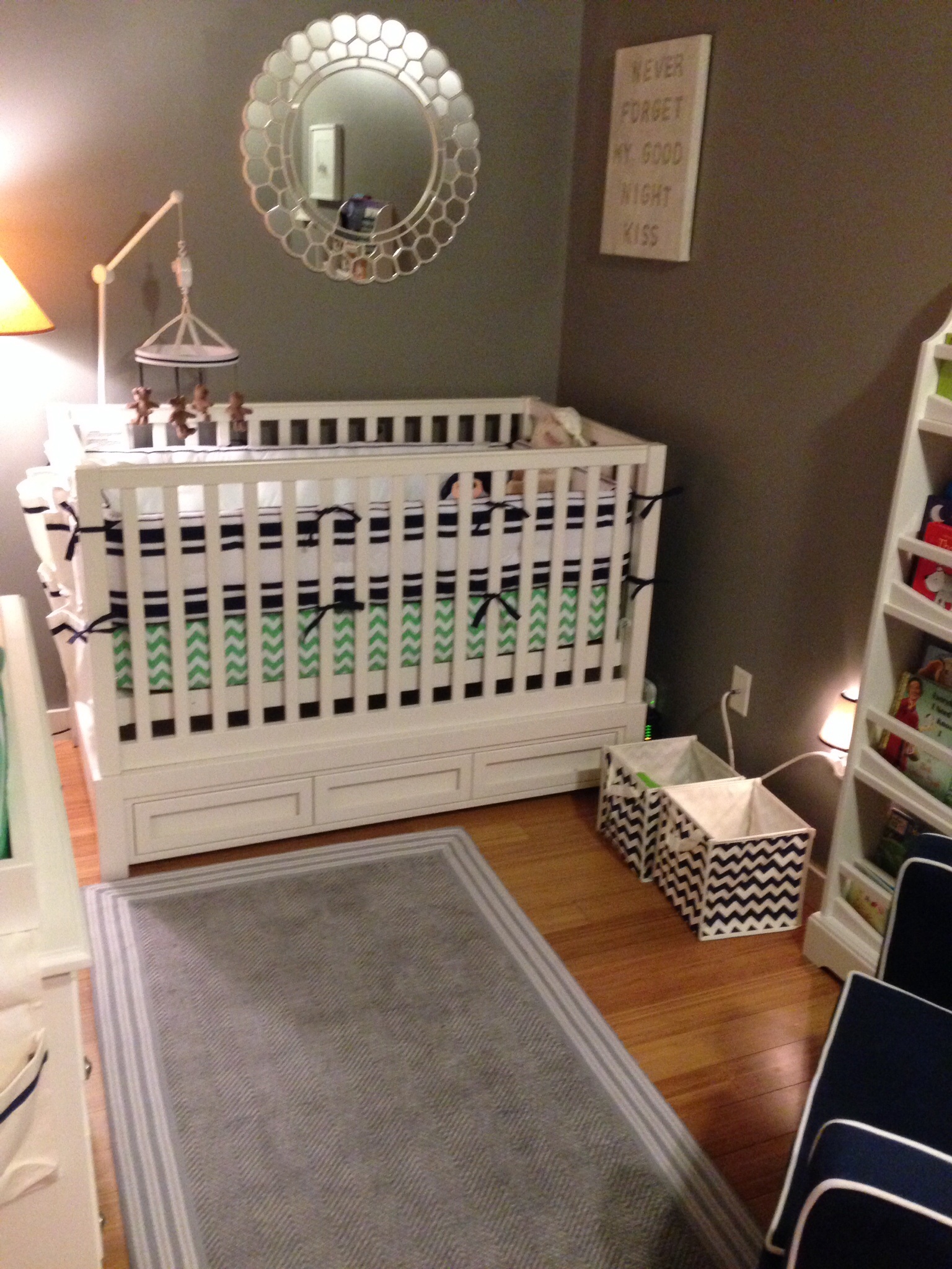 Gray Navy and Green Gender Neutral Nursery Project Nursery