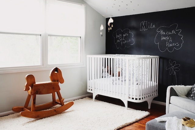 Black and White Nursery with Chalkboard Wall