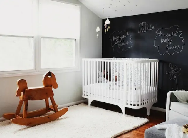 Black and White Nursery with Chalkboard Wall